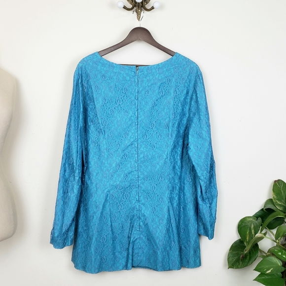 Vintage 60 Mod Lace Mini Dress - size Large - 1960s blue - Picture 2 of 8